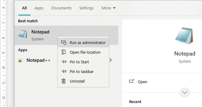 notepad run as admin
