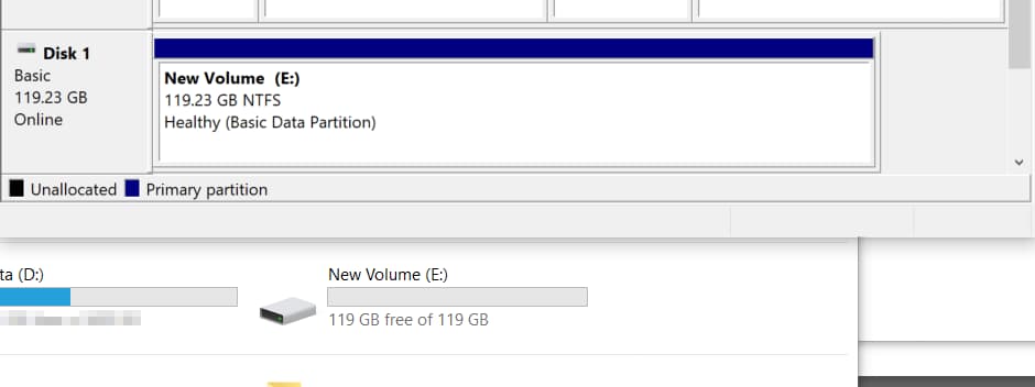 Disk Management new volume