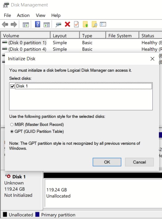 Disk Management Initialize disk