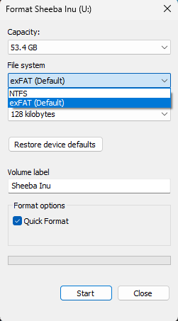 format exFAT using This PC