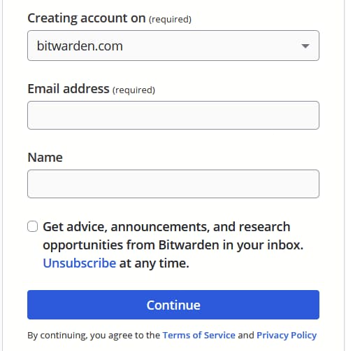 Bitwarden signup