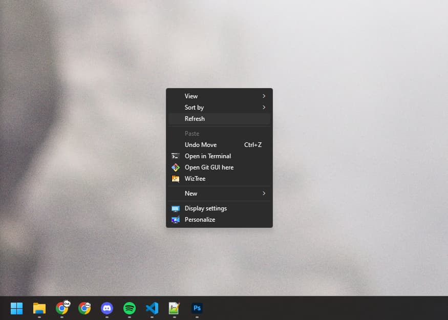 screenshot desktop refresh context menu